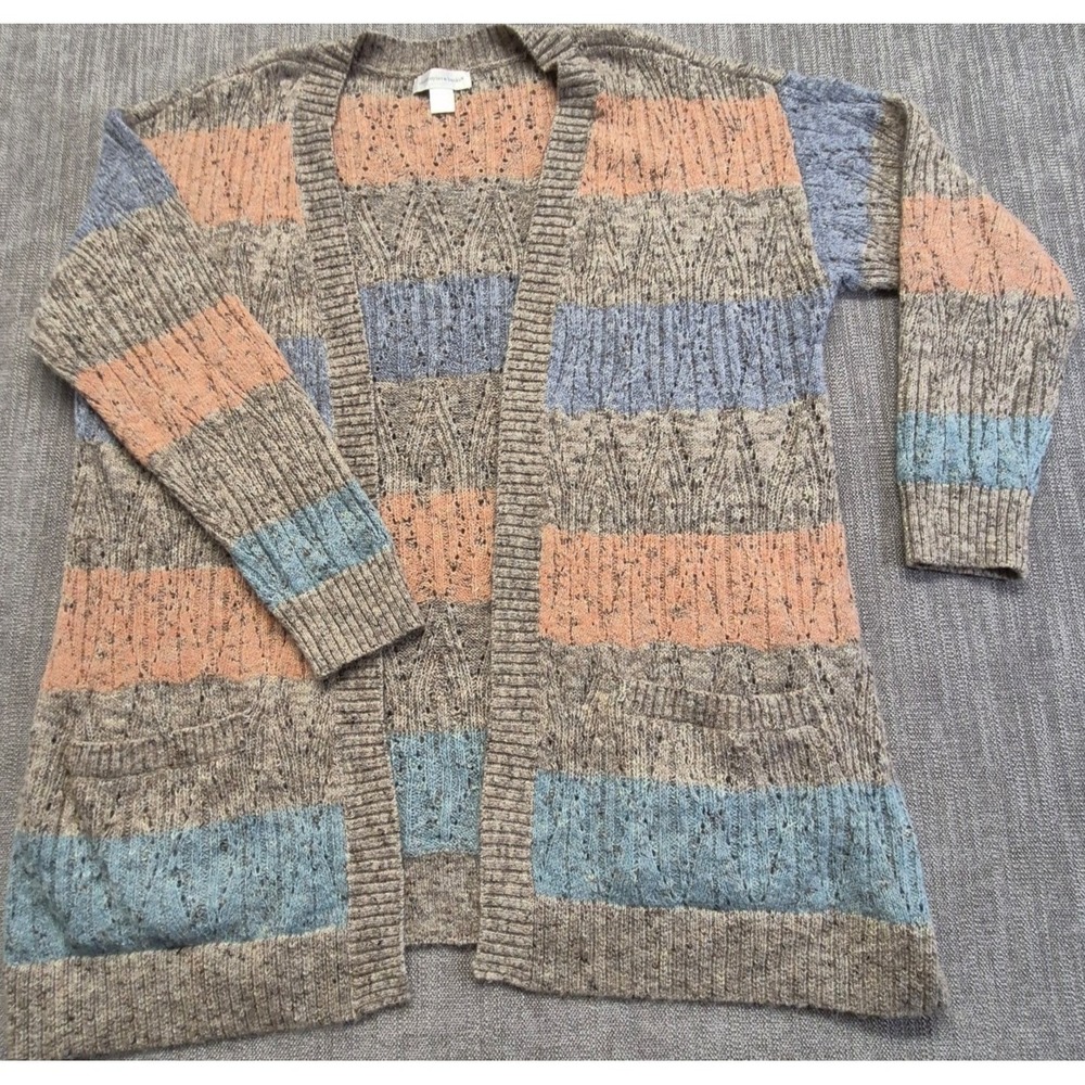 Christopher & Banks women's striped open front cardigan sweater‎ blue peach XL